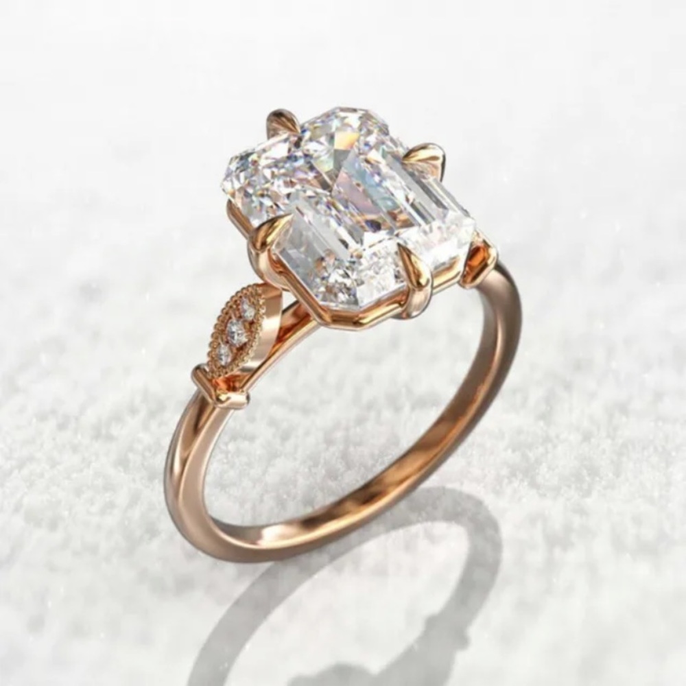 Art Deco Vintage Faceted Moissante & Rose Gold Vermiel Ring Sizes 7-8 or 9 - Picture 4 of 9